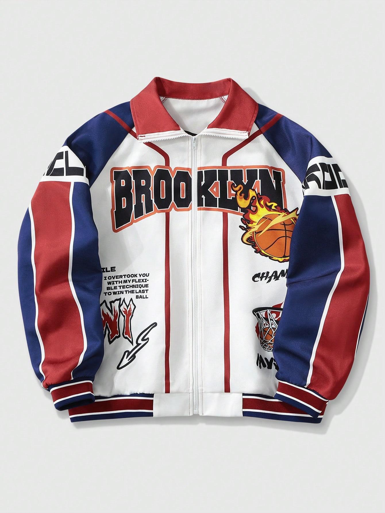 Stylish All-Season Men's Casual Jacket - Soft Lightweight Material, Basketball Flame Print, Versatile Daily Wear Piece · image 1