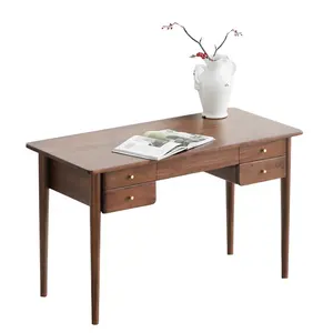 adult wooden computer table study desk pc laptop modern with 5 drawers brown for bedroom