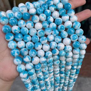 Blue and <strong>White</strong> Dyed Color Processed <strong>Jade</strong> Loose Beads Semi-finished Jewelry Accessory <strong>Stone</strong> for DIY Bracelet Necklace Making - Product Image 1