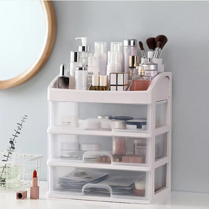 Bán buôn đa chức năng nhựa trong suốt Máy tính để bàn ngăn kéo 3 lớp trang điểm tổ chức mỹ phẩm lưu trữ đồ trang sức hộp container - Product Image 1