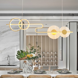 Modern Gold Pendant <b>Light</b> LED E26 Adjustable Height Acrylic Shade Living Room <b>Chandelier</b> Warm White 3500K Metal Fixture Dimmable - Product Image 3