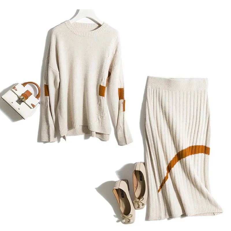 Jersey de talla grande para mujer, suéter de cachemira y lana 2021 personalizado, conjunto doble, 100%