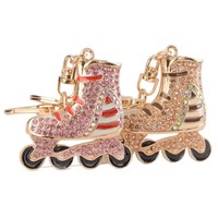 Porte-clés transfrontalier haut de gamme en métal, orné de strass, motif patins à glace, accessoire de sac, modèle YS-00048 fabriqué en Chine