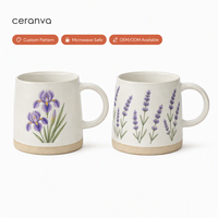 Tasse à café en céramique à motifs floraux botaniques, base imitation bois, personnalisable ODM, compatible micro-ondes, pour la maison, le bureau ou comme cadeau, vente en gros
