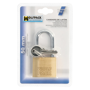 Brass <b>Padlock</b>, Long Shackle 50 mm. Blister Pack of 1, Heavy Duty - Product Image 2