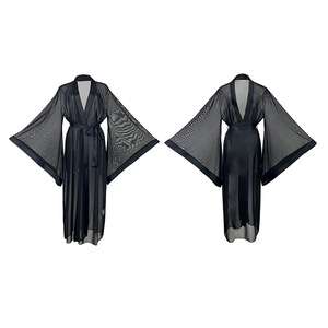 ชุดนอนซีทรูตาข่ายแขนยาวแบบใหม่ ขายดี คอวี พร้อมเข็มขัด ชุดคลุมนอนผู้หญิง - Product Image 6