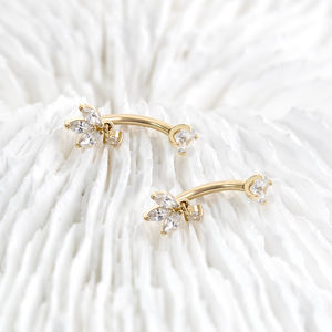 Anneau de nombril en or massif 14 carats, filetage interne, barre de nombril en CZ, forme de <span class=keywords><strong>banane</strong></span> incurvée, bijoux de piercing pour le nombril - Product Image 4