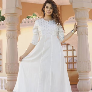 נשים רקום ויסקוזה rayon anarkali <span class=keywords><strong>kurta</strong></span> (לבן) אופנתית חדש מסוגנן נשים ויסקוזה קרם קמטים
