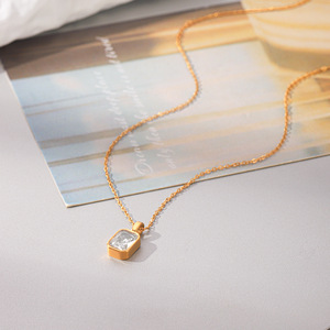 High Polished <b>Long</b> Lasting Color Gold Plated Stainless Steel <b>Necklace</b> Inlaid Zircon Pendant for Women - Product Image 3