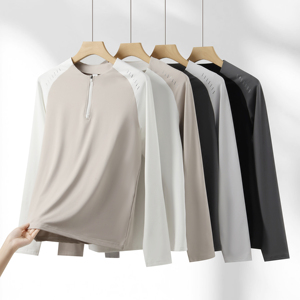 เสื้อแขนยาวผู้ชายแบบคอเต่า ดีไซน์สีตัดต่อ พร้อมซิป ¼ ตัว ระบายอากาศได้ดีบริเวณไหล่ เหมาะสำหรับการฝึกซ้อม - Product Image 1