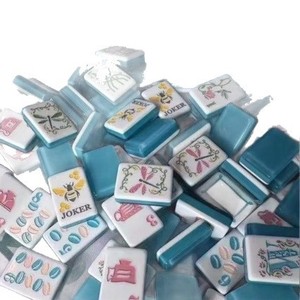 En stock : Tuiles de mahjong américaines en acrylique multicouche motif feuille de palmier bleu, ensemble de 160 tuiles, tuiles de mahjong américaines en cristal brisé à la main - Product Image 5