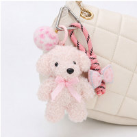 Mignon porte-clés ours en peluche rose avec pompon et nœud, accessoire de sac à main, cadeau pour femmes et filles