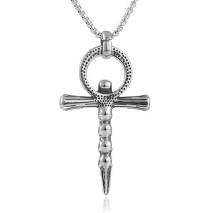 Stainless Steel <b>Cross</b> Pendant With Skulls Silver Necklace For Men Punk Style 24080 - Product Image 2