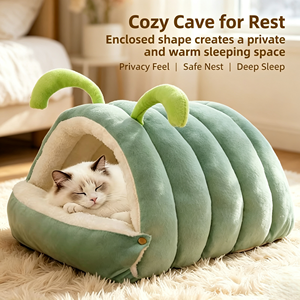 Katzenhöhle in Raupenform, Warmes Plüsch-Haustierbett, 2-in-1 Offen- und Geschlossen-Modus, Gemütliches Winterschlafnest für Katzen und Kleine Hunde - Product Image 3