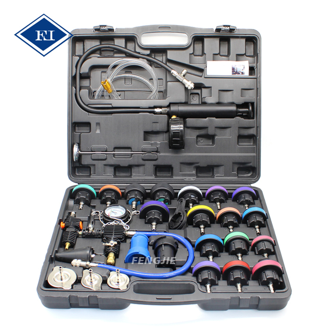 28pcs Universal Radiator Pressure Tester & Vacuum Cooling System Leak Detector Refill Tool Kit for Automotive Maintenance
