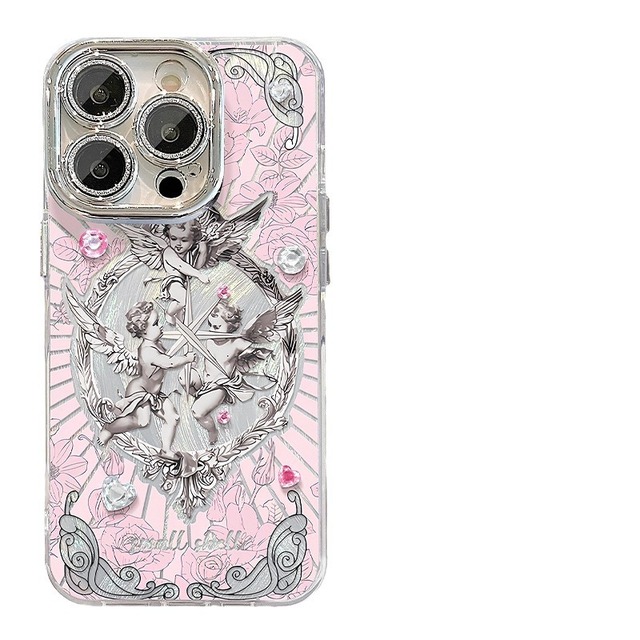 For Apple iPhone 17-inch leather phone case, iPhone 14 Pro Max retro Cupid stand wristband Case For 16 female style