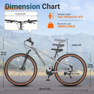 Bicicleta de montaña Spatial, stock en almacén de la UE, 21 velocidades, capacidad de carga 120 kg, neumáticos de 29 pulgadas * 2.1, palanca de cambios de pulgar, suspensión en horquilla delantera - Product Image 6