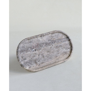 Plateau en Pierre Naturelle Travertin Argenté pour Bijoux, Parfums, Rouges à Lèvres – Présentoir en Marbre pour Maison, Hôtel, Chambre à Coucher - Product Image 1