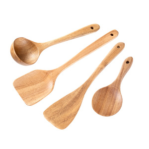 Ustensiles de cuisine en bois d'acacia à grandes feuilles, spatule antiadhésive en teck et <span class=keywords><strong>petite</strong></span> cuillère à riz pour la cuisson et le service de plats chauds - Product Image 3