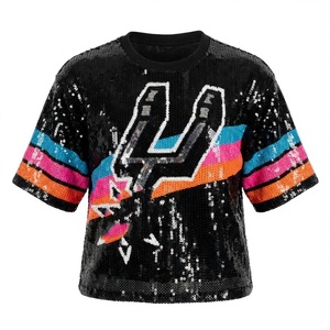 Nouveau T-shirt de supporter de basketball pour femme, style streetwear d'été, avec sequins noirs, pour les matchs de baseball et de football de <span class=keywords><strong>San</strong></span> <span class=keywords><strong>Antonio</strong></span> - Product Image 4