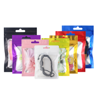 Sachet plat refermable en plastique PE transparent imprimé sur mesure, résistant à l'humidité, avec feuille d'aluminium rose, réutilisable, pour aliments et cosmétiques