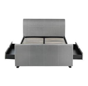 Hiện Đại Gõ Xuống Tiết Kiệm Không Gian Màu Xám Phòng Ngủ Đặt Ngăn Kéo + Xe Trượt Giường Bọc Giả Da Khung Thiết Kế - Product Image 2