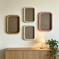 Miroir Rétro à Cadre en Corde Torsadée, Style Luxe Léger, avec Dentelle de Chanvre, en Résine de Couleur Simple, Écologique et Fait Main, pour Table et Mur