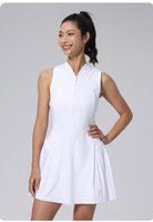 Robe de tennis antibactérienne pour femme jupe plissée sans manches à demi-fermeture éclair maille dos tissu respirant respectueux de la peau