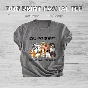 Fashion Casual Animal Cartoon Dog Letter Print Women's Round Neck <b>Short</b> <b>Sleeve</b> <b>Knitted</b> T-shirt <b>Top</b> - Product Image 2