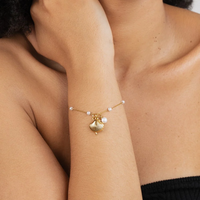 Bracelet en acier inoxydable plaqué or 18 carats, étanche, avec breloques étoile de mer, coquillage et perle, pour femme - Vente en gros de bijoux de mode