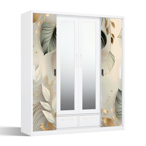 Armario de Acero Impreso con 4 Puertas Corredizas, Espejo y Organizador de Cajones - Product Image 2