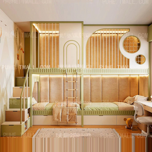 <span class=keywords><strong>4</strong></span> camas infantiles Litera alta-baja de madera maciza para múltiples niños Características para niños y niñas Apartamentos o villas grandes - Product Image 2