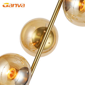 GANVA Lampe de sol d'intérieur en verre de fer 3 têtes 40w Max Led de couleur noire dorée style rétro - Product Image 5