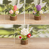 Fleur artificielle miniature en laine crochetée à la main, tulipe rose, pot sur pied en bois, décoration de table, cadeau, vente en gros