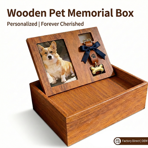 Boîte commémorative personnalisée en bois pour animaux de compagnie avec cadre photo et support de collier, vente en gros, cadeau souvenir pour cendres de chien et chat, directement de l'usine - Product Image 1