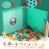 Juguete Educativo Montessori 2 en 1, 26 Letras del Alfabeto, Juego de Pesca Magnético de Madera con Tarjetas de Palabras para Niños