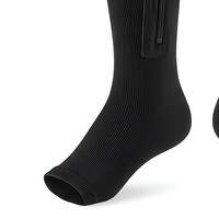 Bas de compression à bout ouvert avec fermeture éclair YKK, hauteur genou, à pression graduée, en tissu respirant pour le voyage et les soins infirmiers