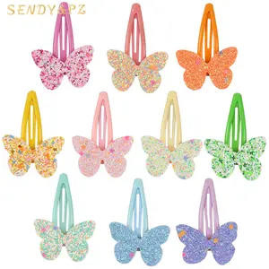 Nuevas llegadas lindo 5cm mariposa lentejuelas aleación BB Snap Clips colorido bebé niñas horquillas accesorios para el cabello