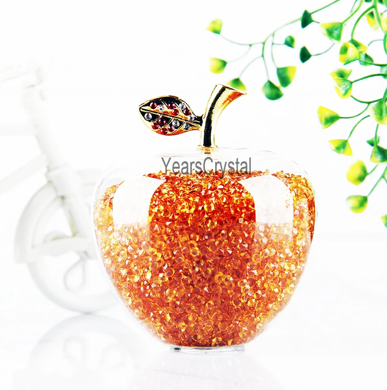 Stunning Glass Crystal Apple Paperweight with Rhinestones