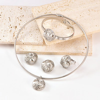 Ensemble de bijoux en acier inoxydable cercle creux pour femmes, collier ras-du-cou, bracelet, boucles d'oreilles clous, bague, or et argent, ensemble d'ornements de mode en gros