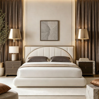 Lit Moderne de Style Européen avec Cadre Courbé en Velours et Rangement, Tête de Lit Luxueuse pour Appartement et Hôtel, Vente en Gros OEM