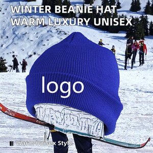 Blue Unisex Beanie <b>Hat</b> 100% Acrylic Knitted Solid Color Casual <b>Winter</b> Warm Headwear Adult Size 56-58CM - Product Image 2