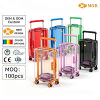 Valises de voyage modernes à coque rigide en PC, transparentes, avec poignée télescopique large, MOQ 100 pièces