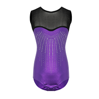Ensemble de justaucorps de gymnastique pour filles B55, violet métallisé avec strass, jupe en mousseline scintillante, chouchou pour cheveux, ensemble de danse et de gymnastique personnalisé pour enfants