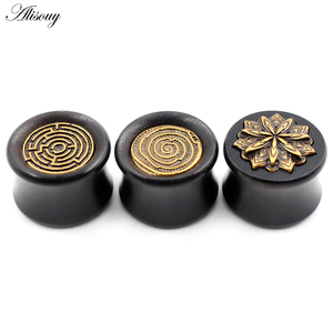 Alisouy, 2 uds., madera, cobre, flor, espiral, doble acampanado, túneles de oreja, expansor, camilla, medidores, pendientes, Piercing, joyería para el cuerpo - Product Image 2