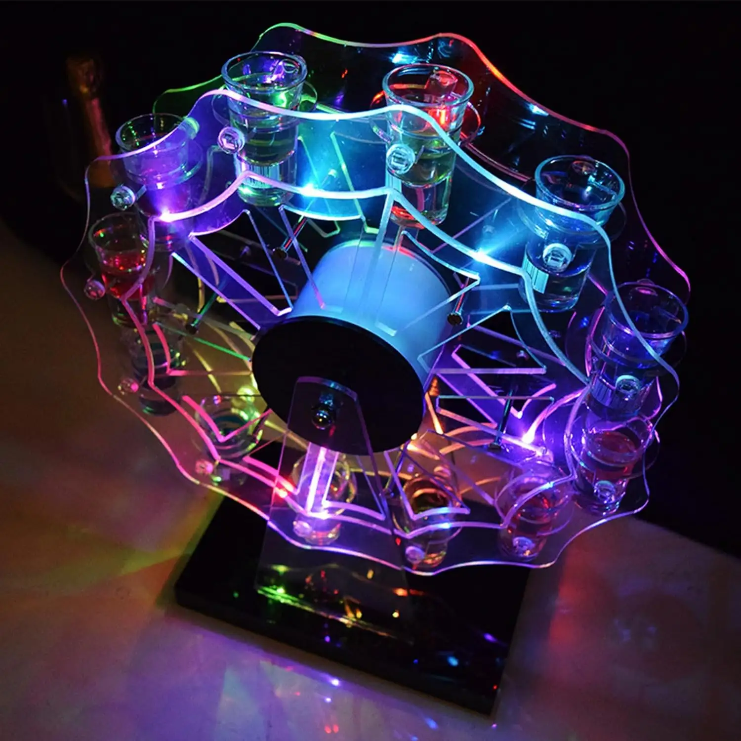 Suporte para vinho e copos curtos em RGB giratório para festas e boate, roda gigante independente com LED Glorifier