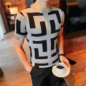 2025 nuevo suéter de cuello redondo de punto de Cachemira de verano bloque de Color transpirable manga corta con patrón de cuadros para Otoño Invierno - Product Image 5