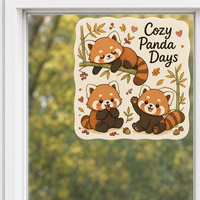 Autocollants personnalisés imperméables en PVC vinyle, panda rouge kawaii, autocollant de fenêtre en bambou, imprimé UV, autocollant décoratif électrostatique pour verre
