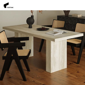 Tostone tự nhiên màu be trắng đánh bóng travertine vòng bàn ăn thiết lập cho ngắn gọn khách sạn căn hộ nhà trang trí trong nhà - Product Image 3