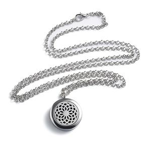 Custom Logo Wholesale Flower Design <b>Essential</b> <b>Oil</b> Silver Aromatherapy <b>Diffuser</b> Necklace - Product Image 6